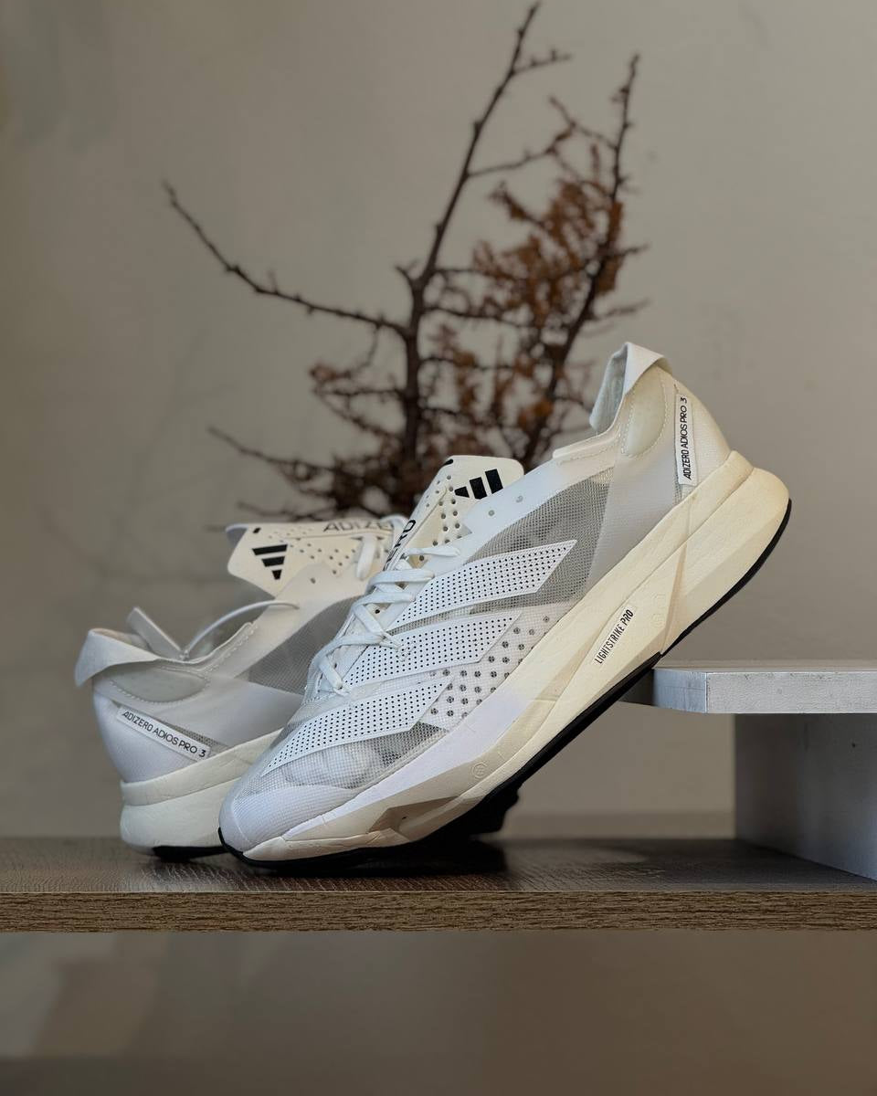 Adidas Adizero Adios Pro 3 – Triple White Edition – Web Monkey Shoes