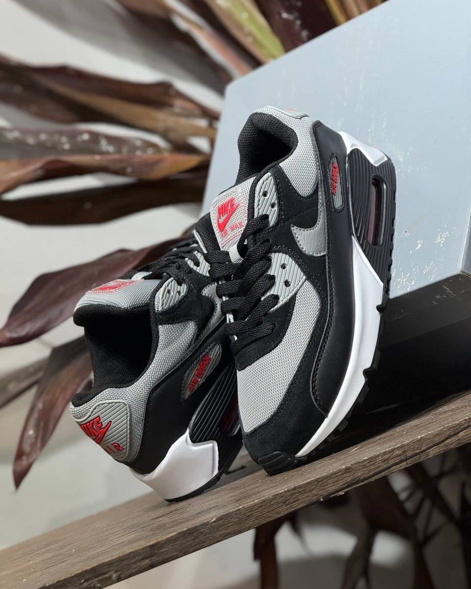 Nike Air Max 90 Black / Grey / White – Red Accents