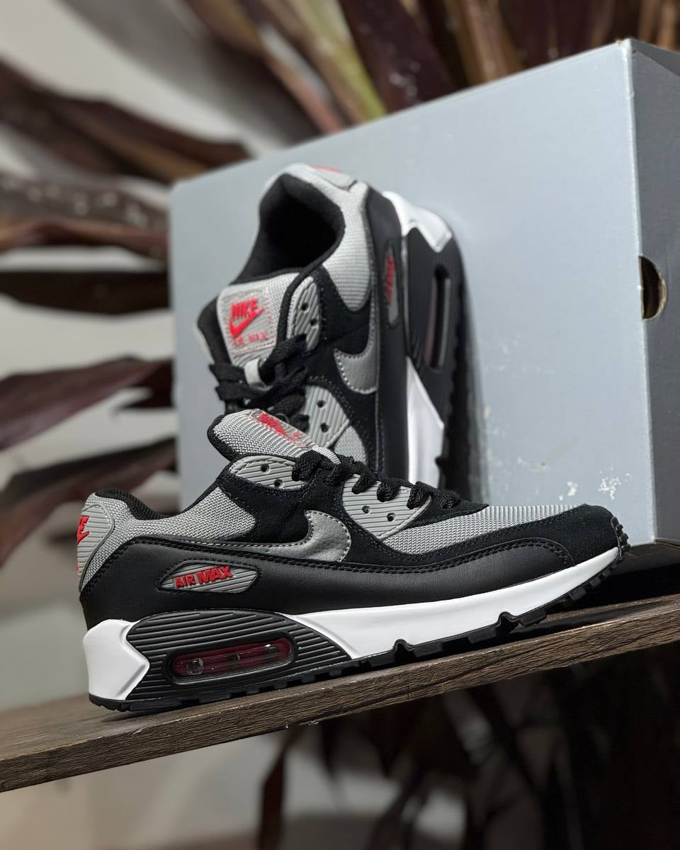 Nike Air Max 90 Black / Grey / White – Red Accents