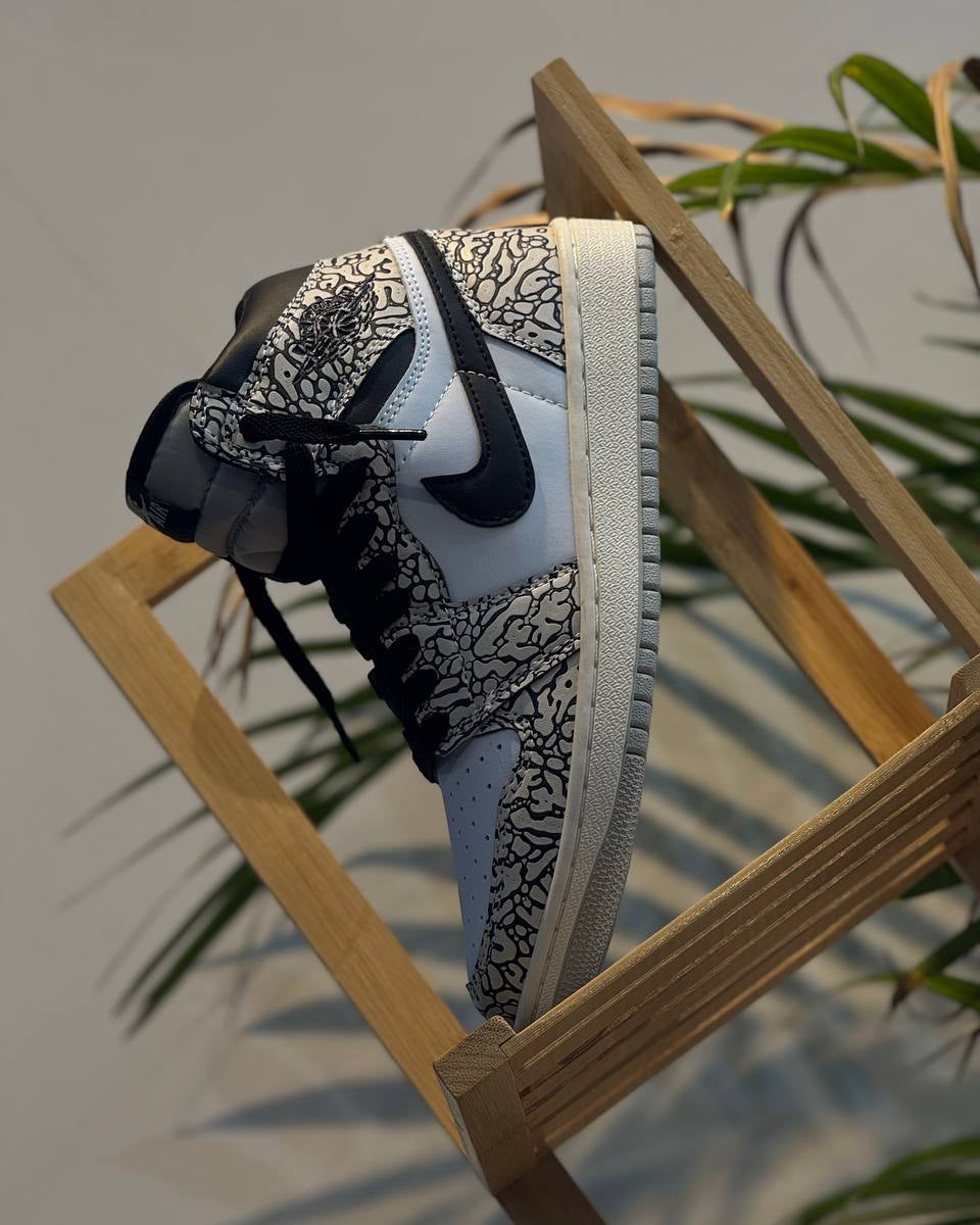 NIKE AIR JORDAN 1 MID ELEPHANT PRINT BLACK / WHITE / GREY