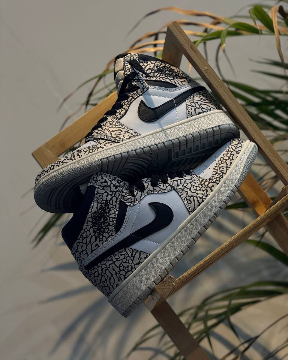 NIKE AIR JORDAN 1 MID ELEPHANT PRINT BLACK / WHITE / GREY