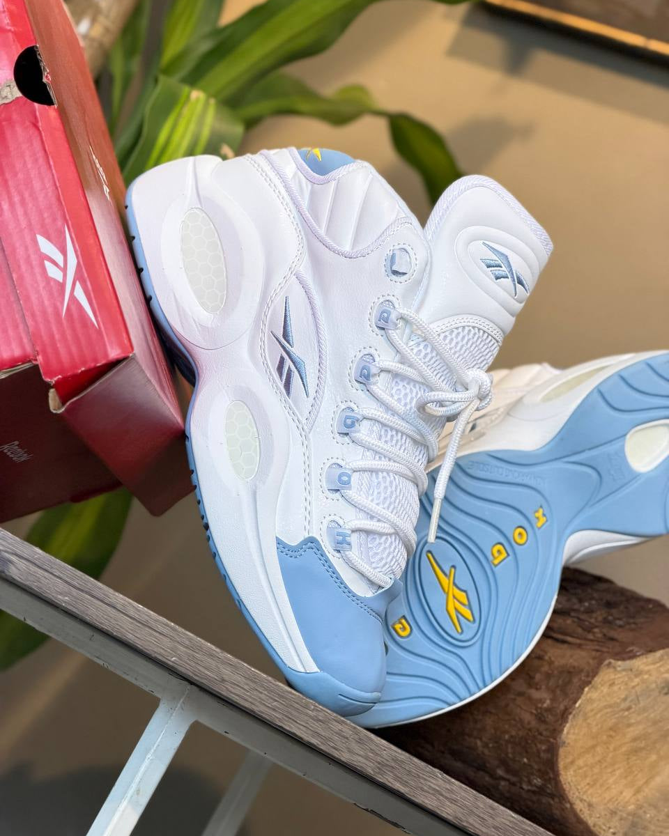 Reebok Question Mid “On to the Next” Footwear White/Fluid Blue/Toxic Yellow