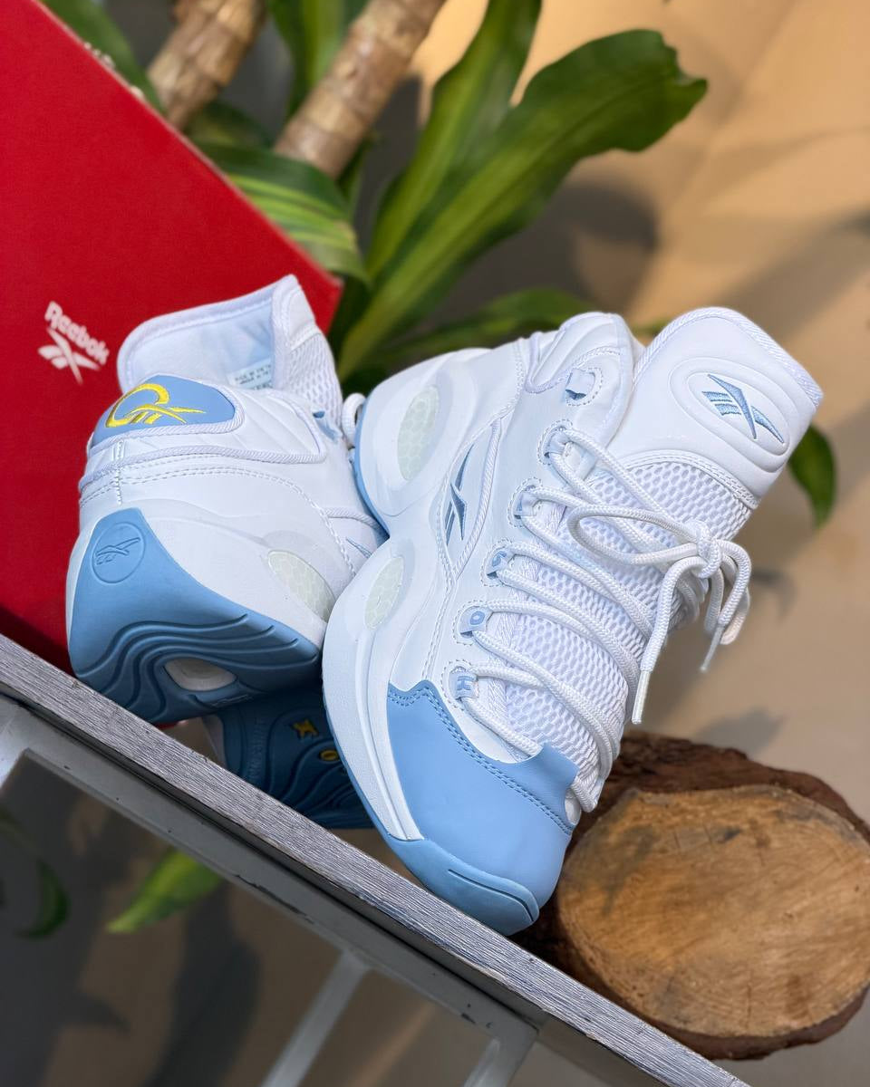 Reebok Question Mid “On to the Next” Footwear White/Fluid Blue/Toxic Yellow
