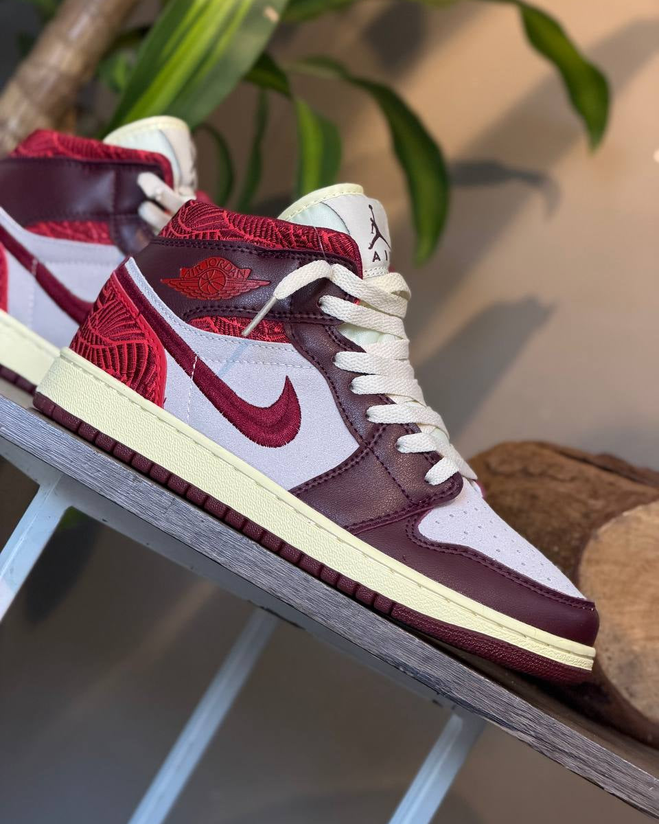 Air Jordan 1 Mid SE “Tiki Leaf” Team Red/University Red/Sail/Muslin