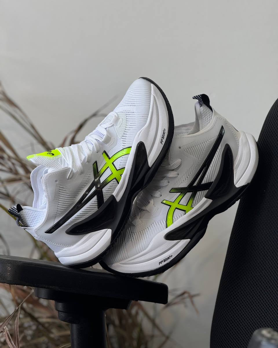 ASICS Indoor Performance – Blanco / Negro / Verde Neón