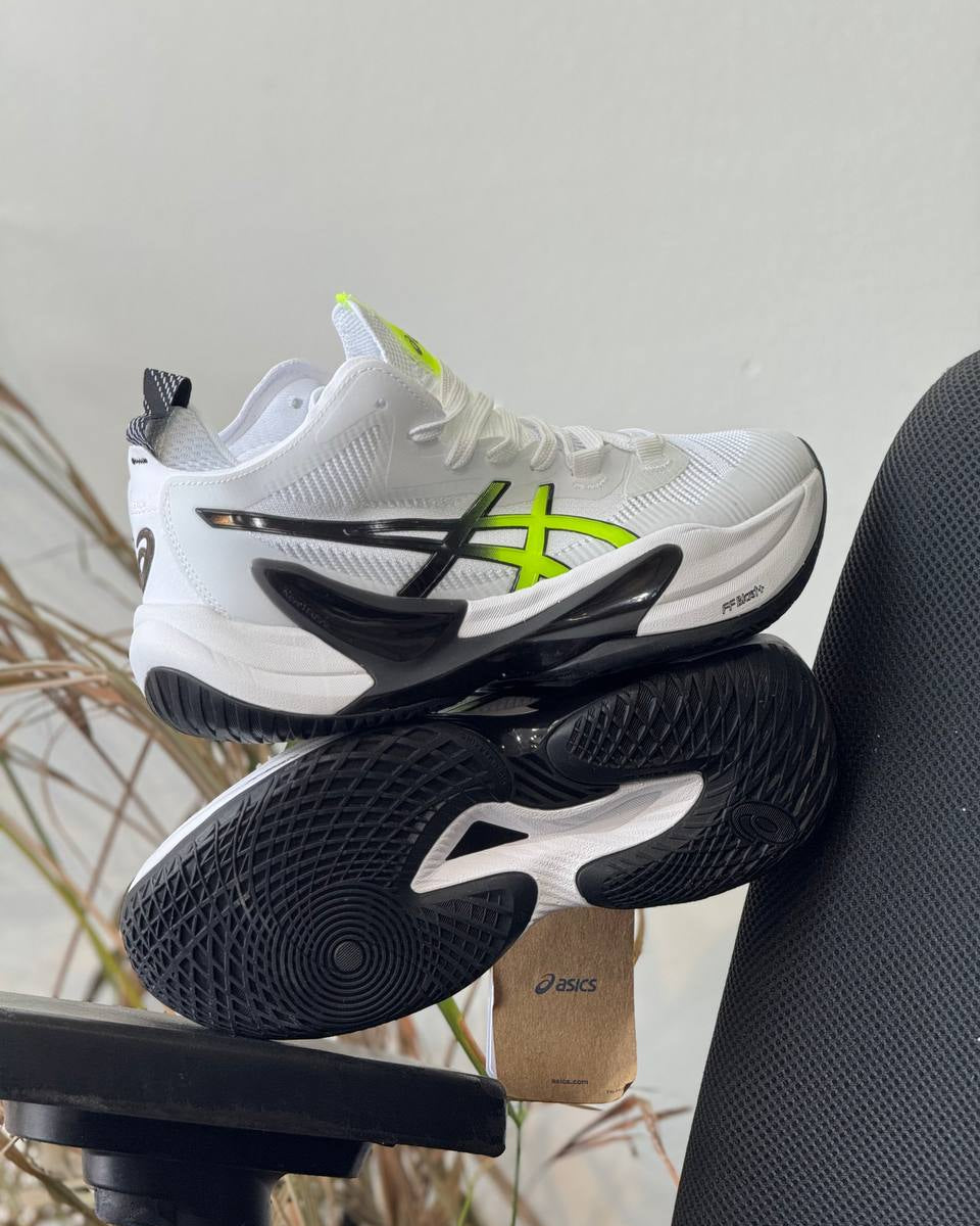 ASICS Indoor Performance – Blanco / Negro / Verde Neón