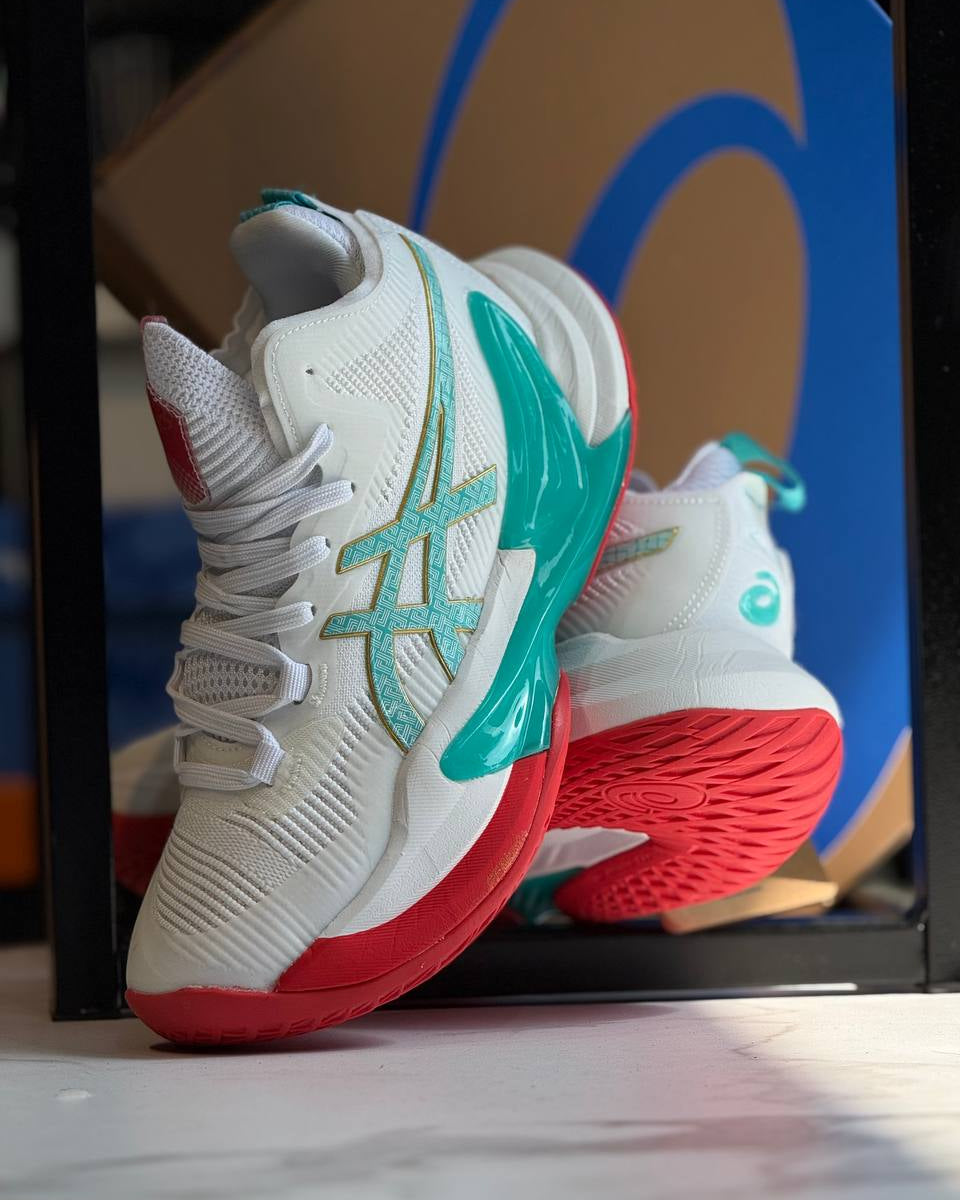 ASICS METARISE 2 – Blanco / Verde Aqua / Rojo