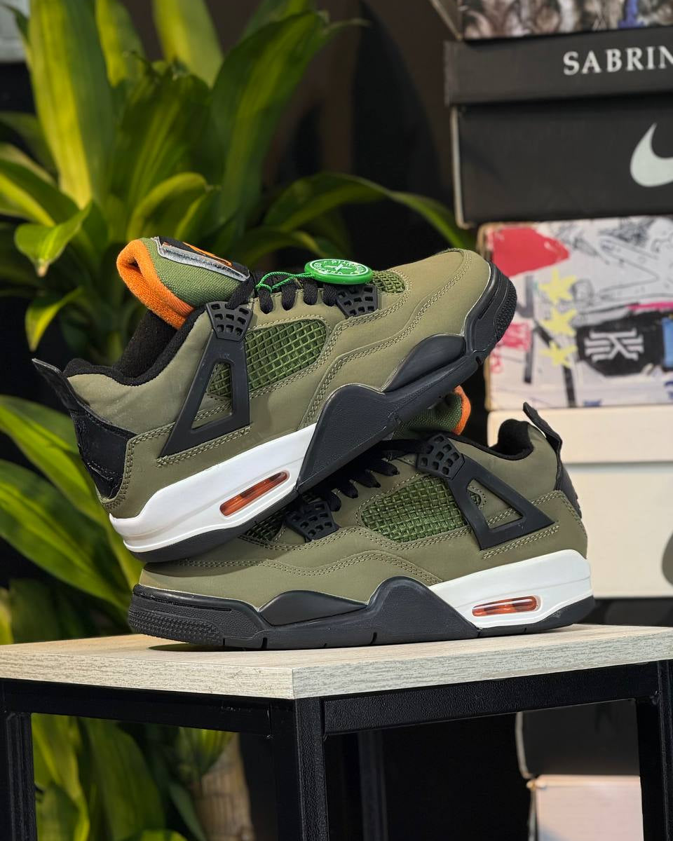 Air Jordan 4 Retro – Verde Oliva / Negro / Naranja