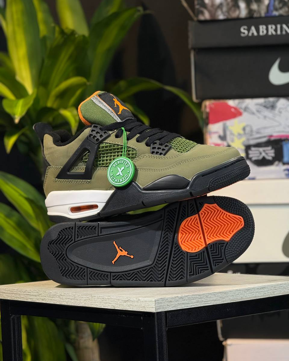 Air Jordan 4 Retro – Verde Oliva / Negro / Naranja