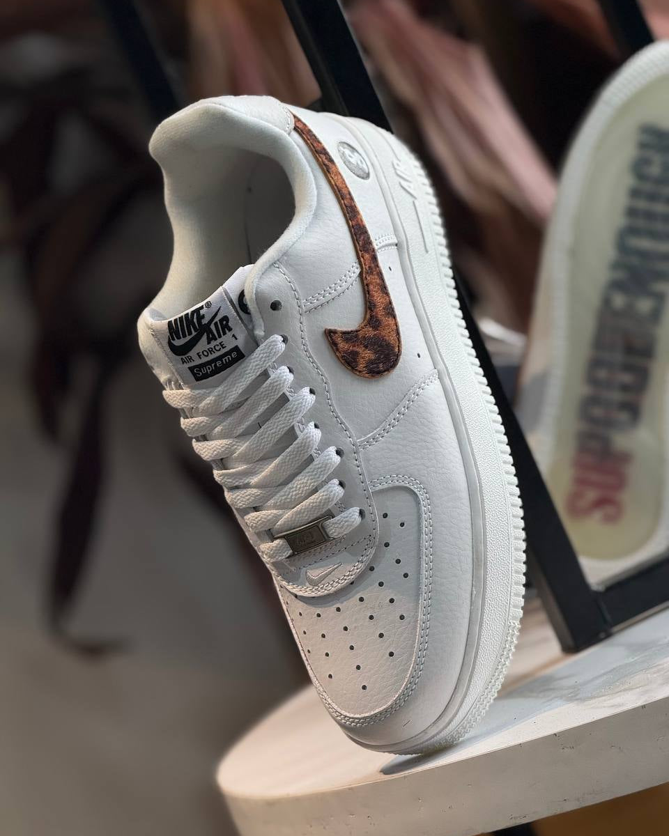 Nike Air Force 1 Low x Supreme – White / Leopard Swoosh – Web