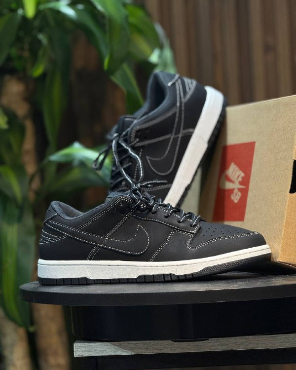 Nike Dunk Low Black White Stitch